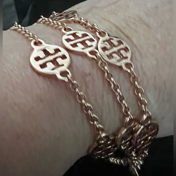 NWOT Tory Burch Authentic Rose Gold Signature Logo 3 Strand Logo Bracelet - Picture 13 of 13